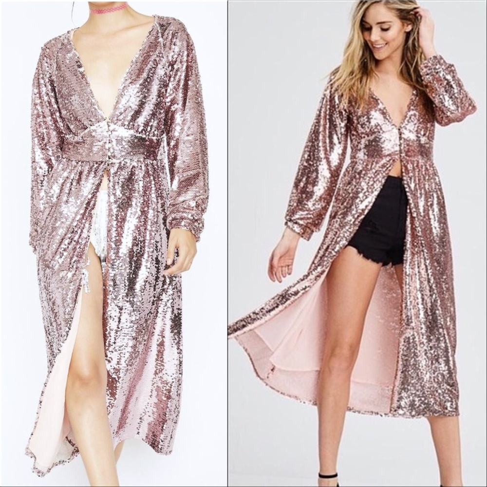 MAJOR COMPLIMENTS Sequin Long Duster Top - Picture 2 of 3